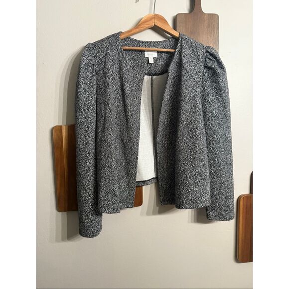 14th & Union Gray Black Melange Puff Sleeve Blazer Cardigan Sweater Size Medium - Picture 1 of 4